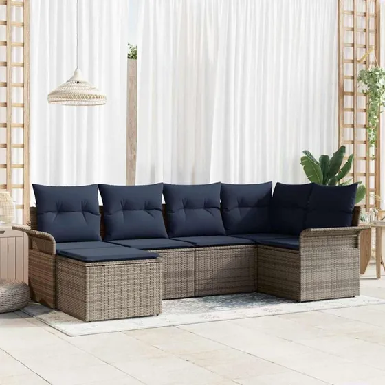 vidaXL Havesofa Sæt 6 pers. Grå Polyrattan med Opbevaring
