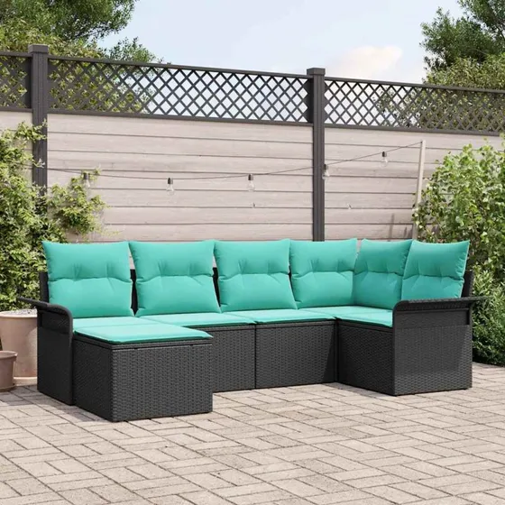 vidaXL Havesofa-sæt 6-del, sort polyrattan med opbevaring