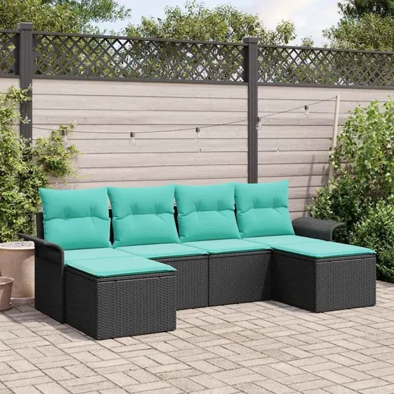vidaXL Havesofa Sæt 6-del, Sort Poly rattan med Opbevaring