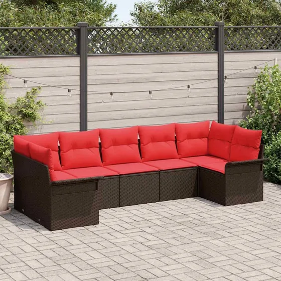 vidaXL Havesofa Sæt 7-pers. Brun Poly Rattan med Opbevaring