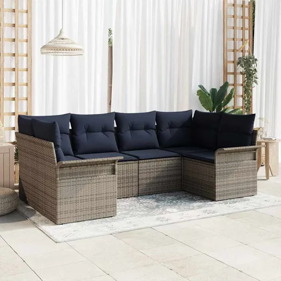 vidaXL Havesofa Sæt 6-personer Grå Poly Rattan med Opbevaring