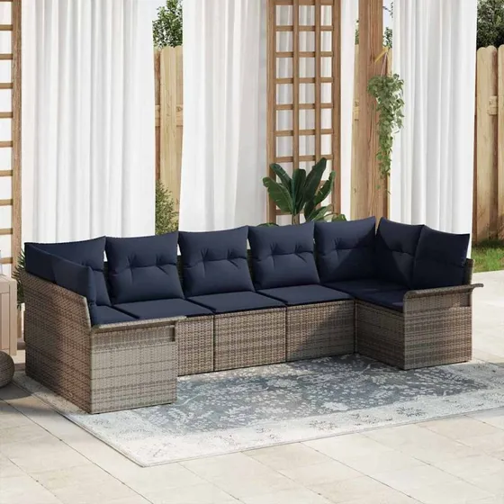 vidaXL Havesofa Sæt 7-pers. Grå Poly Rattan med Opbevaring