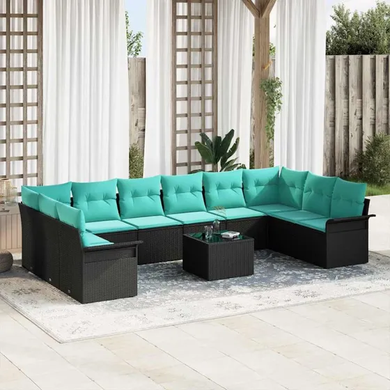 vidaXL Havesofa Sæt 11 pcs Sort PolyRattan med Opbevaring
