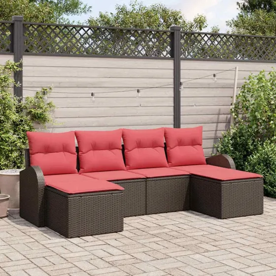 vidaXL Sofa Sæt 6 del, Brun/Rød PolyRattan med Opbevaring