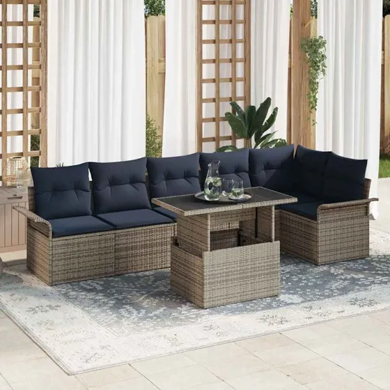 vidaXL Havesofa-sæt 7 dele Grå Poly rattan med opbevaring