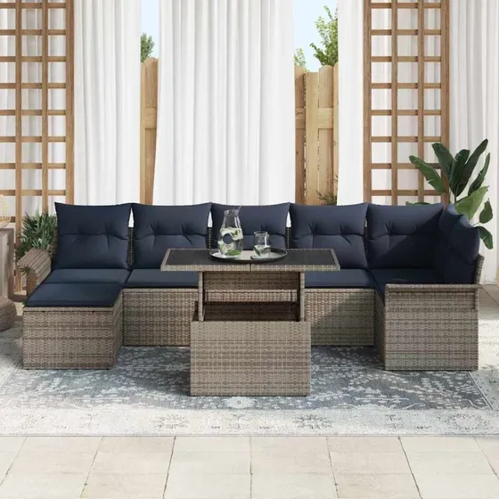 vidaXL Havesofa Sæt 8 dele Grå Poly Rattan med Opbevaring