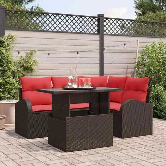 Möbelfabrikken Havesofa-sæt i brun polyrattan med opbevaring – 5 dele