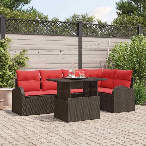 Sunrise Brun PolyRattan Havesofa Sæt 6-del, med Opbevaring