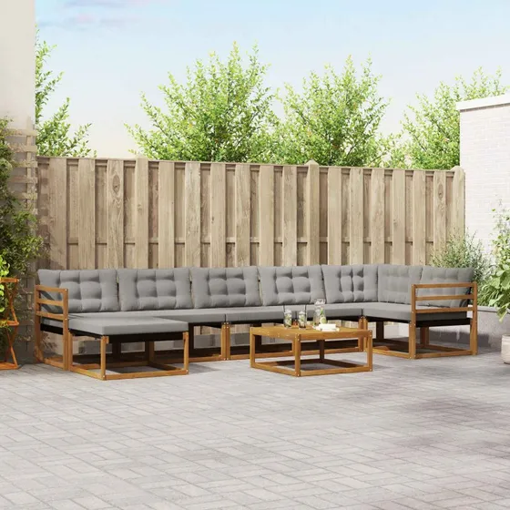 vidaXL Udendørs Sofagruppe 8 pc Naturlig/Lys Grå Massivt Akacietræ