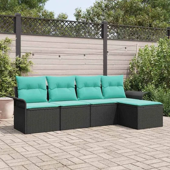 vidaXL Havesofa Sæt 5-del, Sort Poly Rattan med Puder