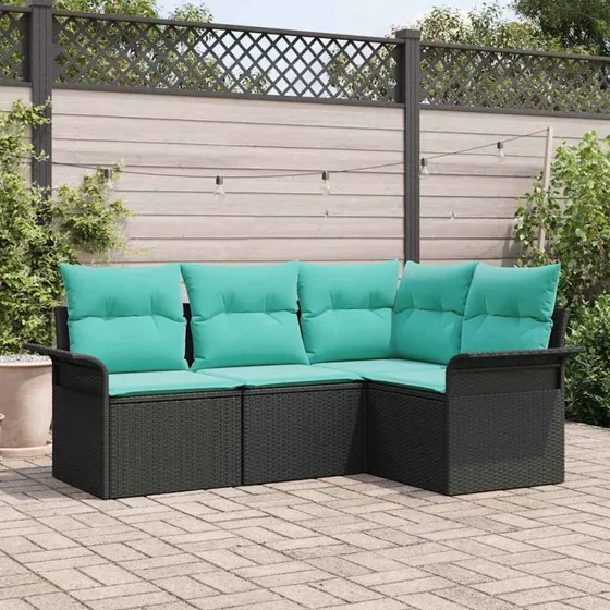 vidaXL Havesofa Sæt 5-plads, Sort Polyrrattan med Puder