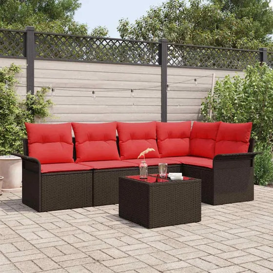 vidaXL Havesofa Sæt 6-pers. Brun Polyrattan med Puder