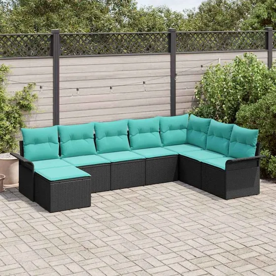 vidaXL Havesofa-sæt 8 del, sort polyrattan med puder