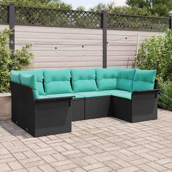 vidaXL Havesofa Sæt 6 pers. Sort Poly Rattan
