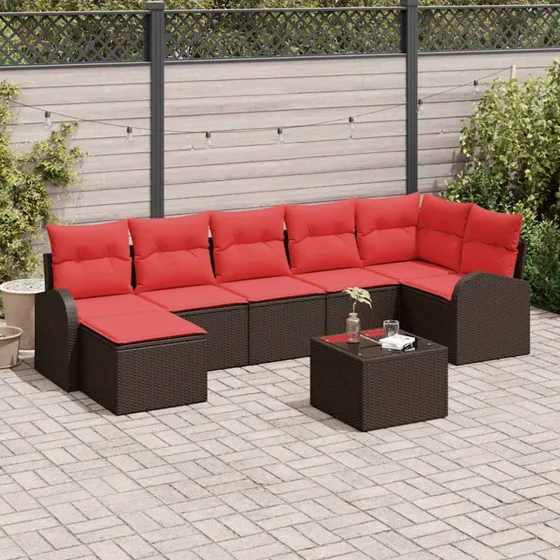 vidaXL Havesofa Sæt 8 del, Brun Poly Rattan med Puder