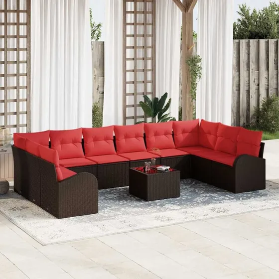 vidaXL Modulært Havesofa-sæt 11 pcs Brun Polyrattan
