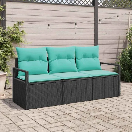 vidaXL 3-pces Sofa Sæt Sort PolyRattan Modulær