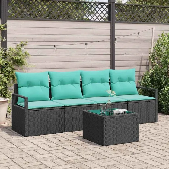 vidaXL Sofa Sæt 5 pcs Sort/Turkis Polyrattan