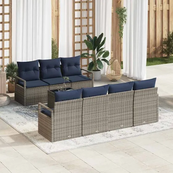 vidaXL Grå Poly Rattan Sofa Sæt 8-del, Modulært Loungesæt