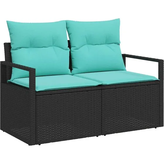 vidaXL 9-deligt polyrattan sofa-sæt sort/turkis med puder