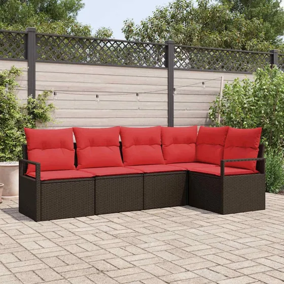 vidaXL 5-pces brun polyrattan sofa sæt modulært hjørnesæt