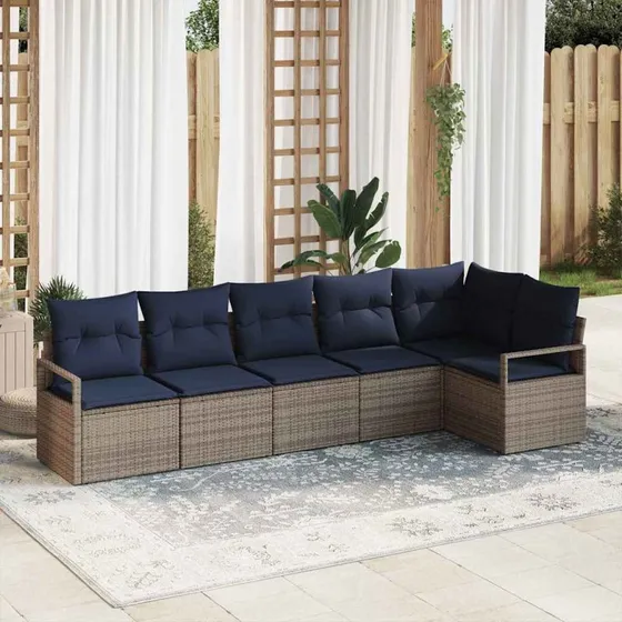 vidaXL Modulært Havesofasæt 6 pladser Grå PolyRattan