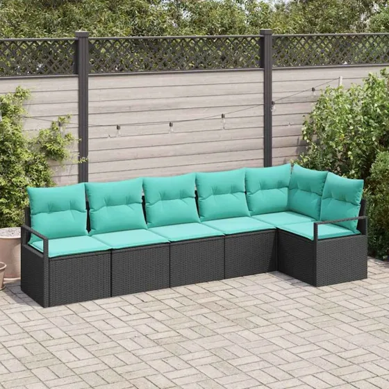 vidaXL Modulært Havesofa-sæt 6 pladser, Sort PolyRattan