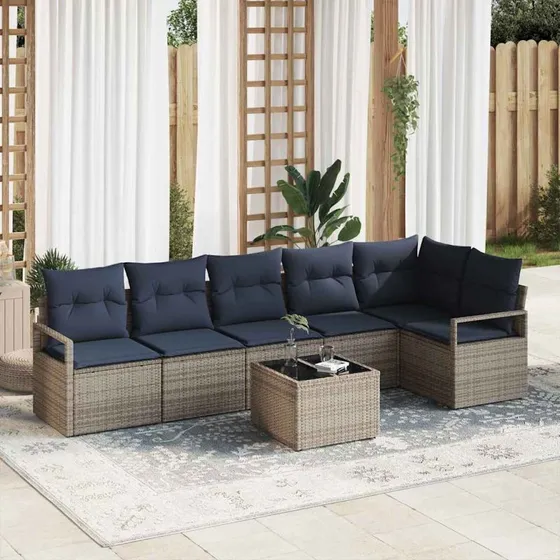 vidaXL 7-delssæt Grå PolyRattan Modulært Sofa
