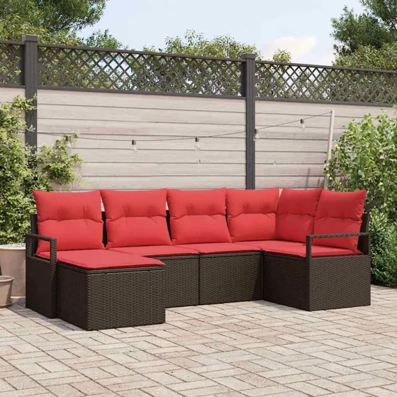 vidaXL Modulært Sofa Sæt 6 pcs Brun PolyRattan med Puder