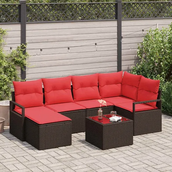 vidaXL 7-delssæt brun polyrattan modulært sofa