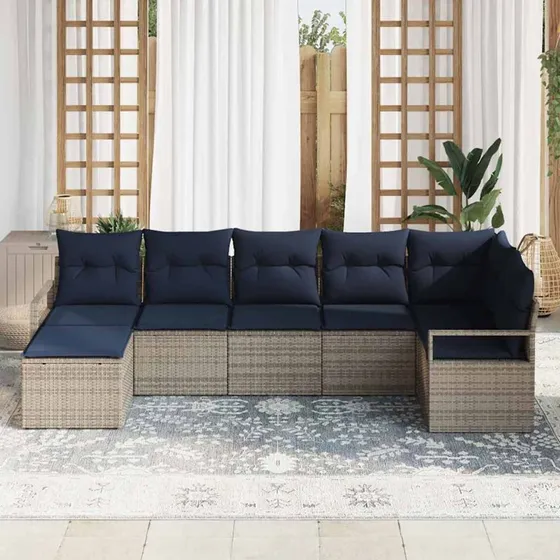vidaXL 7-delssæt Grå Poly Rattan, Modulært Lounge