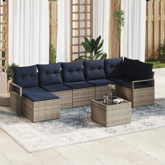 vidaXL Grå Poly Rattan Sofasæt 8-deligt med Puder