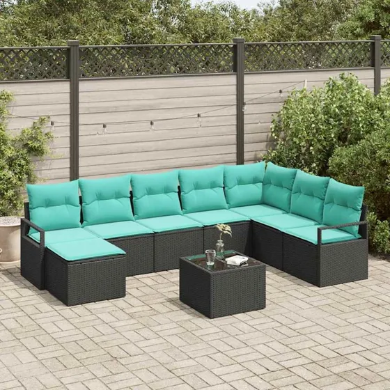 vidaXL Sofa Sæt 9 del, Sort Polyrrattan