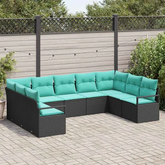 vidaXL Sofa Sæt 9 pc Sort PolyRattan