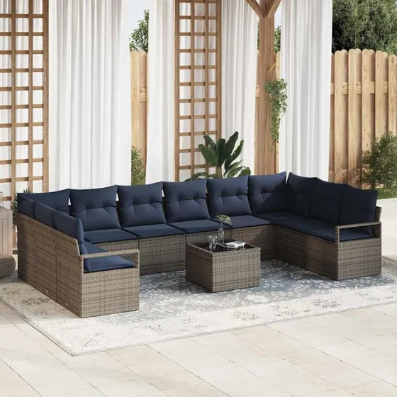 vidaXL Modulær Sofa Sæt 11 pcs Grå Poly Rattan