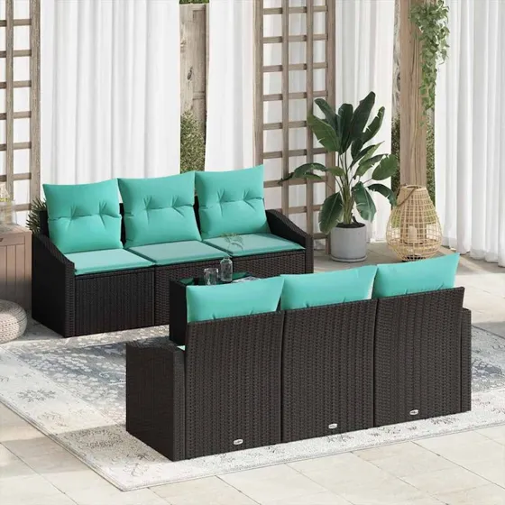 vidaXL Modulært Havesofa-sæt 7 dele, Sort/Turkis PolyRattan