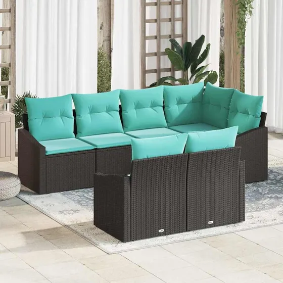 vidaXL 7-pers. havesofa-sæt med puder i sort polyrattan