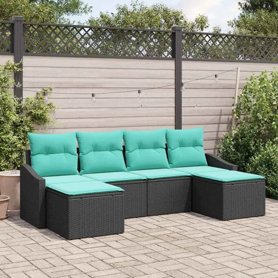 vidaXL Sofa-sæt 6 dele i sort polyrattan med puder, modulært