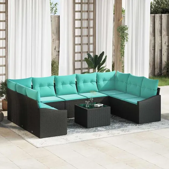 vidaXL Modulært Sofa-sæt 10 dele i sort polyrattan med puder