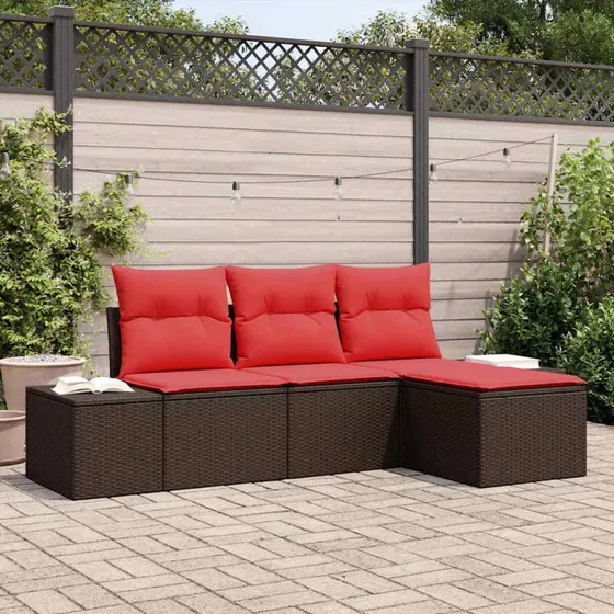 vidaXL 4-pces brun poly rattan havesofa med puder
