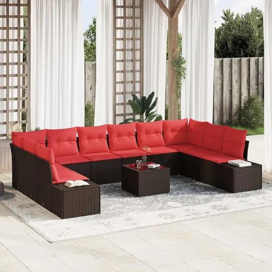 vidaXL Havesofa Sæt 11 pcs Brun Poly Rattan