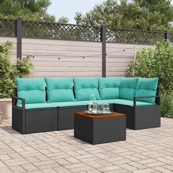 vidaXL Havesofa-sæt 6 dele sort polyrattan med puder