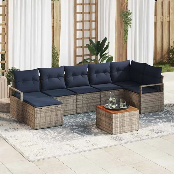 vidaXL Havesofa-sæt 8 dele Grå polyrattan modulært