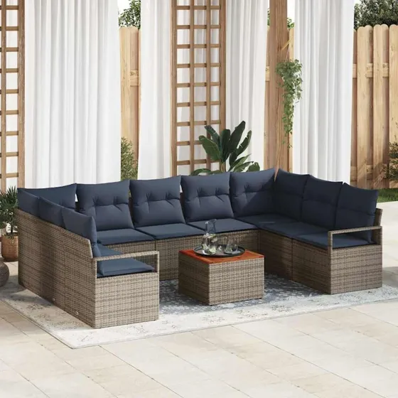 vidaXL Havesofa-sæt 10 dele Grå polyrattan modulært