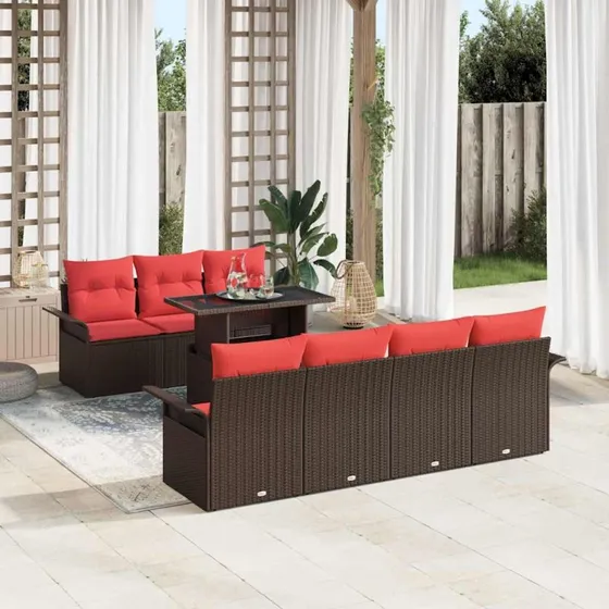 Braun PolyRattan Modulært Havesofasæt 8-del, med Puder