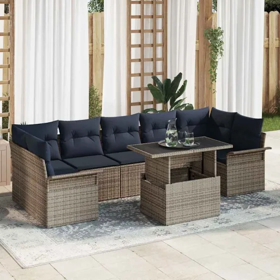 vidaXL Havesofa Sæt 8 dele Grå PolyRattan