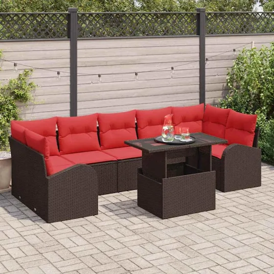 SUNLIFE Havesofa sæt i brun polyrattan med opbevaring – 8 dele