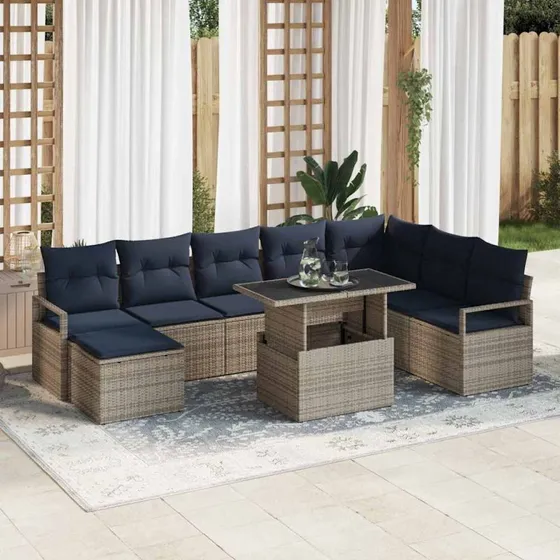 vidaXL Modulært Havesofa Sæt 9 del, grå/marineblå med opbevaring