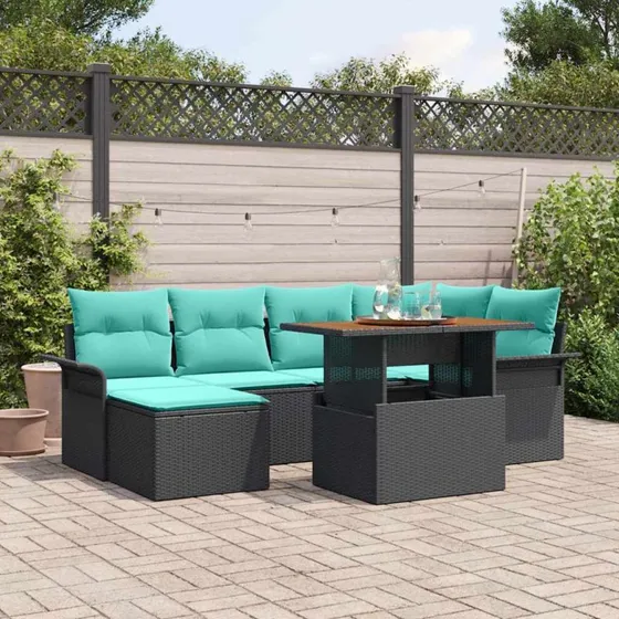 vidaXL Havesofa Sæt 7 del 7 pcs Sort/Blå Polyrattan & Stål
