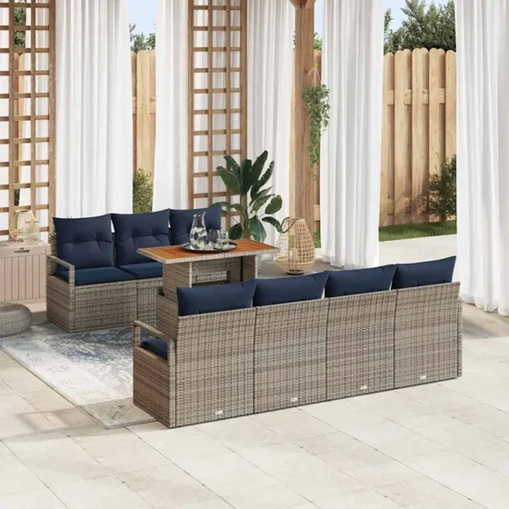 vidaXL Havesofa Sæt 8-del, Grå/Blå, Poly Rattan